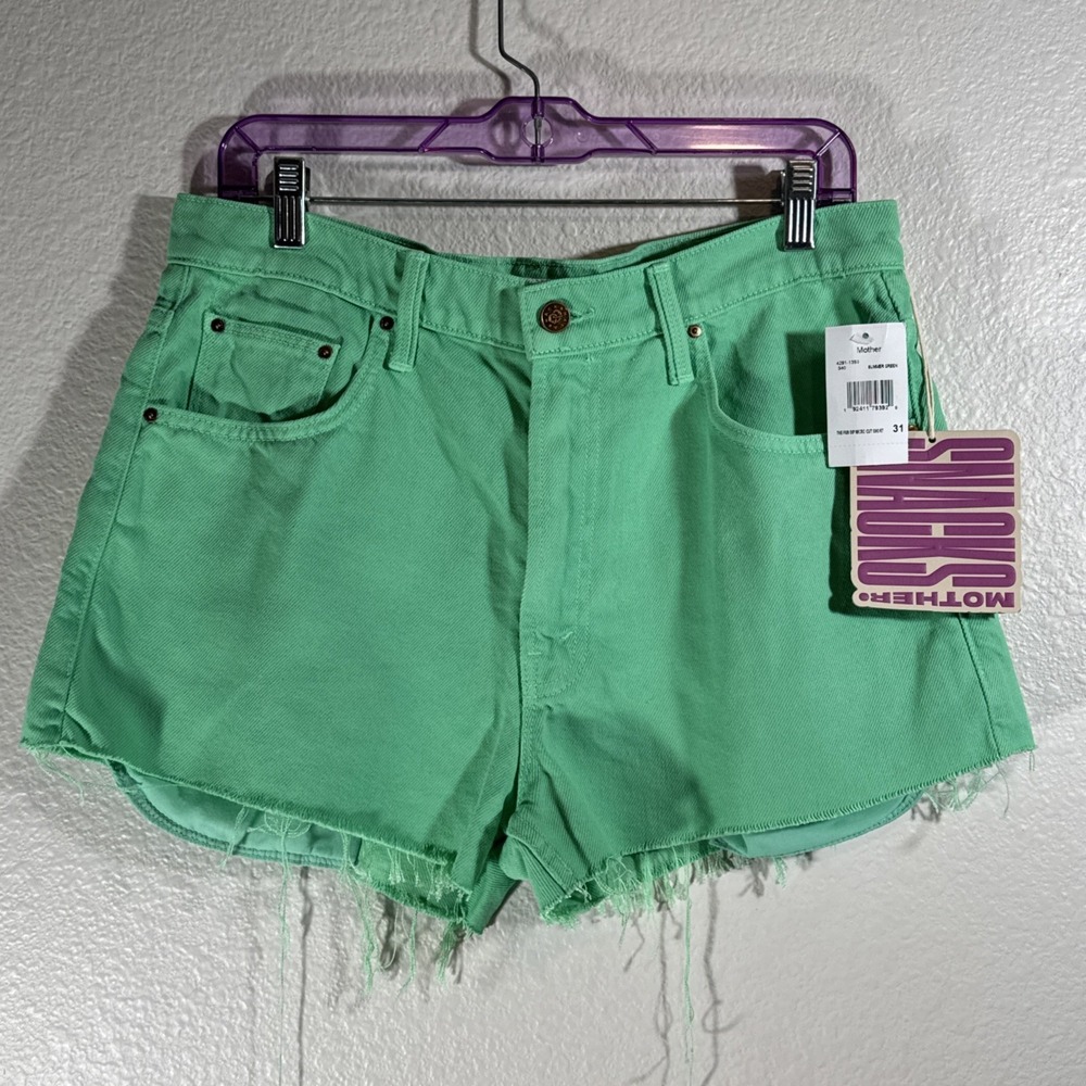 MOTHER The Fun Dip Micro Cut Shorts Size 31 Summer Green Frayed Hem NWT 🇺🇸